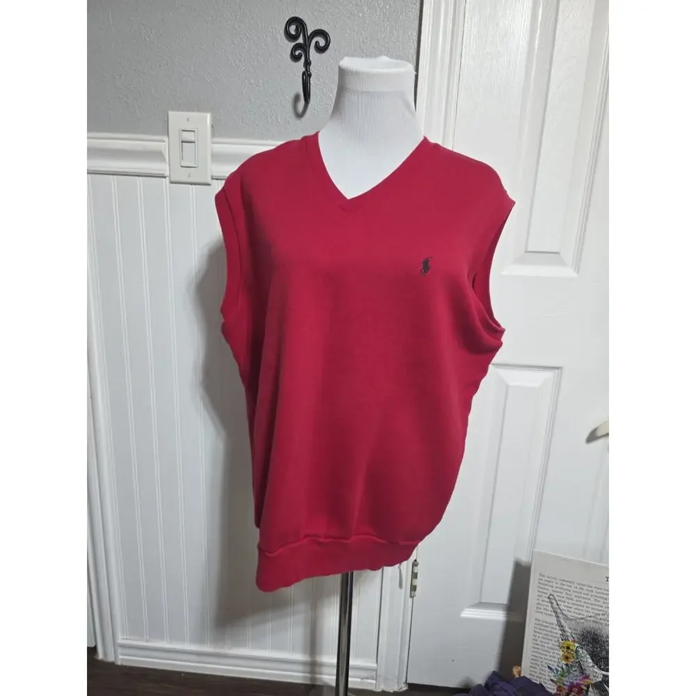 Polo Golf by Ralph Lauren Sweater Vest, 86% Cotton Knit Mens Med Red